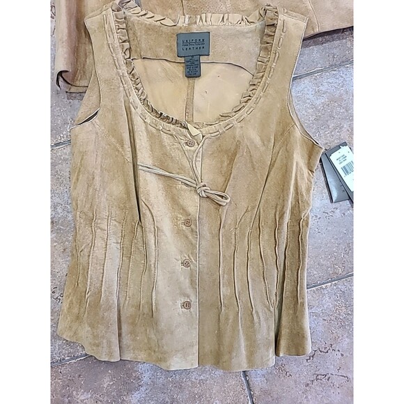 2 Pc John Paul Richard Uniform Leather Jacket Womens 10 Tan Suede Blazer & Top - Picture 4 of 16